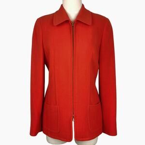 Louis Feraud Designer Virgin Wool Zip Front Blazer Tangerine Women's Size 8